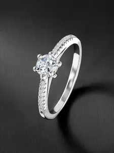 Peora Sterling Silver Rhodium-Plated Cubic Zirconia Studded Finger Ring