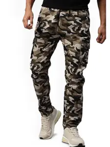 BAESD Men Camouflage Printed Relaxed Cotton High-Rise Cargos Trousers