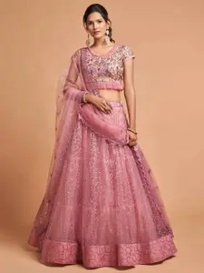 DIVASTRI Embellished Sequinned Semi-Stitched Lehenga & Unstitched Blouse With Dupatta