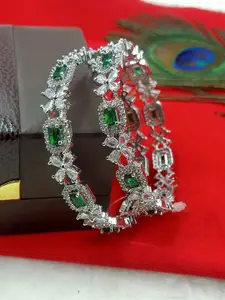 SGA FASHION Set Of 2 Rhodium-Plated American Diamond Studded Bangles