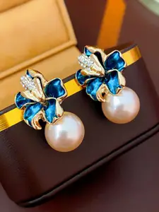KRENOZ Gold-Plated Pearls Studded Drop earrings
