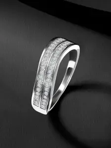 Peora 925 Sterling Silver Rhodium-Plated Cubic Zirconia Studded Finger Ring