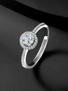 Peora Sterling Silver Rhodium-Plated Cubic Zirconia Studded Finger Ring
