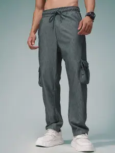 MADSTO Men Ribbed Mid-Rise Straight-Fit Cargos