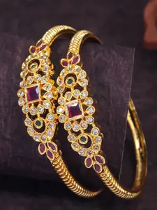 SGA FASHION Set Of 2 Gold-Plated American Diamond Studded Bangles