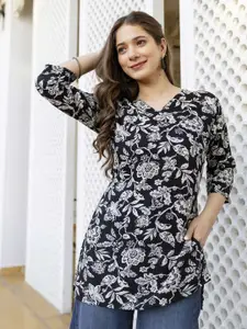 DRESSAR Floral Woven Design V-Neck Kurti