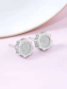 Peora 925 Sterling Silver Rhodium-Plated Cubic Zirconia Studded Studs