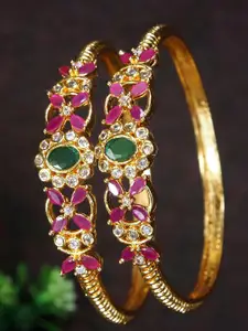 SGA FASHION Set Of 2 Gold-Plated American Diamond Studded Bangles