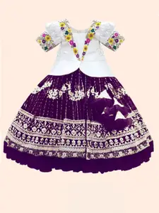 Wommaniya Impex Girls Embroidered Thread Work Ready to Wear Lehenga &