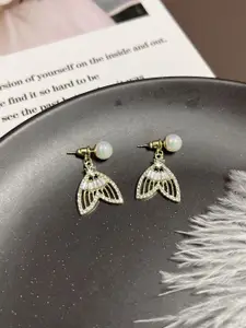 VAGHBHATT Gold-Plated Crystals Stone Studded Geometric Drop Earrings