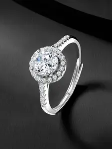Peora Sterling Silver Rhodium-Plated Cubic Zirconia Studded Finger Ring