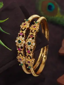 SGA FASHION Set Of 2 Gold-Plated AD Studded Bangles