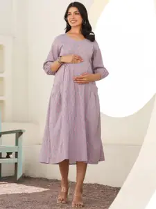 Janasya Floral Printed Pure Cotton A-line Maternity Ethnic Dress