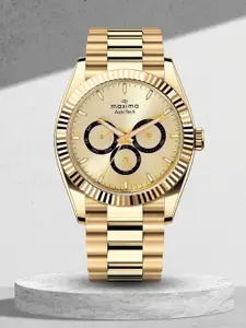 maxima Men Brass Dial & Stainless Steel Bracelet Style Straps Analogue Multi Function Watch 70801CMGY