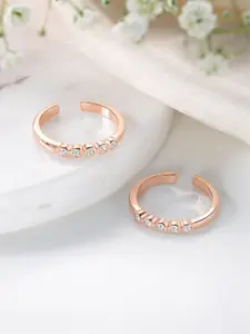 Peora Sterling Silver Rose Gold-Plated Cubic Zirconia Studded Toe Rings