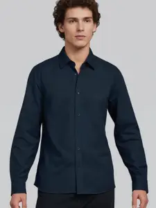 HE SPOKE Solid Cotton Twill Smart Casual Shirt