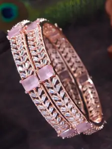 SGA FASHION Pack Of 2 Rose Gold-Plated American Diamond Studded Bangles