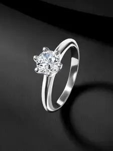 Peora Sterling Silver Rhodium-Plated Cubic Zirconia Studded Finger Ring