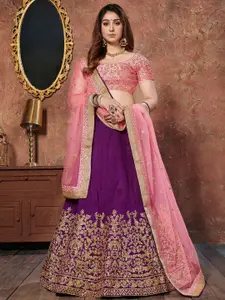 DIVASTRI Embroidered Sequinned Semi-Stitched Lehenga & Unstitched Blouse With Dupatta