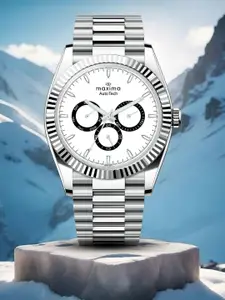 maxima Men Brass Dial & Stainless Steel Bracelet Style Straps Analogue Multi Function Watch 70751CMGI