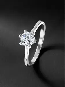 Peora Sterling Silver Rhodium-Plated Cubic Zirconia Studded Finger Ring