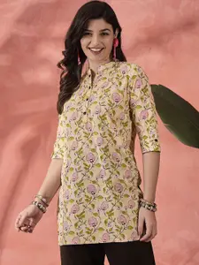 Sangria Floral Printed Pure Cotton Straight Kurti