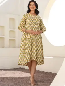 Janasya Floral Printed  Pure Cotton A-line Maternity Ethnic Dress