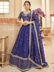 DIVASTRI Embroidered Sequinned Semi-Stitched Lehenga & Unstitched Blouse With Dupatta
