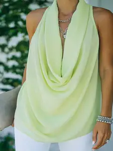 all about you Women Cowl Neck Sheer Top