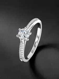 Peora Sterling Silver Rhodium-Plated Cubic Zirconia Studded Finger Ring