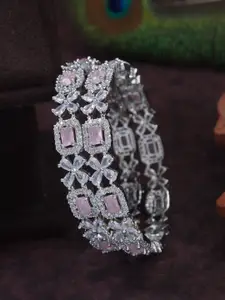 SGA FASHION Pack Of 2 Rhodium-Plated American Diamond Studded Bangles