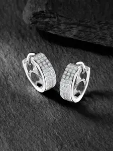 Peora 925 Sterling Silver Rhodium-Plated Cubic Zirconia Studded Circular Hoops Earrings