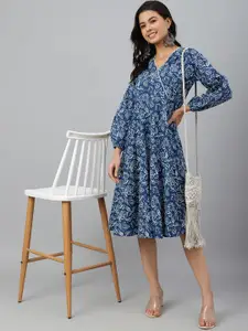 Janasya Floral Printed Pure Cotton Angrakha Ethnic Dress