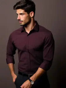 HE SPOKE Solid Satin Stretch Formal Shirt