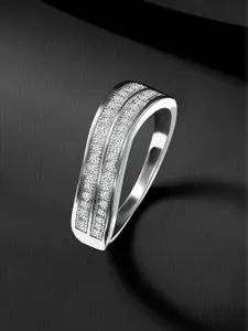 Peora Sterling Silver Rhodium-Plated Cubic Zirconia Studded Finger Ring