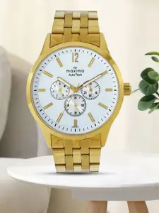 maxima Men Brass Dial & Stainless Steel Bracelet Style Straps Analogue Multi Function Watch 71171CMGY