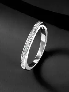 Peora Sterling Silver Rhodium-Plated Cubic Zirconia Studded Finger Ring