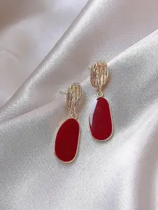 KRENOZ Gold-Plated Contemporary Shaped Drop Earrings