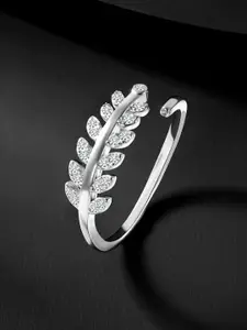 Peora Sterling Silver Rhodium-Plated Cubic Zirconia Studded Finger Ring