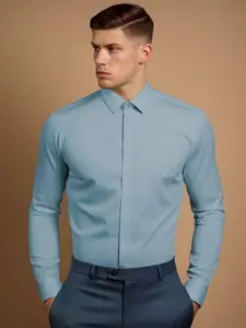 HE SPOKE Solid Satin Stretch Formal Shirt