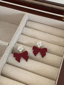 VAGHBHATT Gold-Plated Floral Bow Drop Earrings