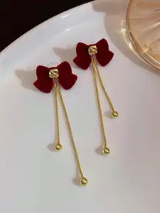 KRENOZ Gold-Plated Bow Shaped Drop Earrings