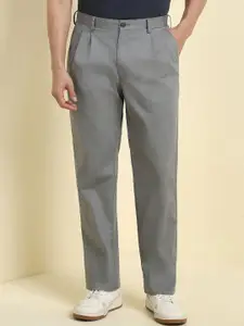 Allen Solly Men Self Design Regular Fit Pleated Cotton Trousers