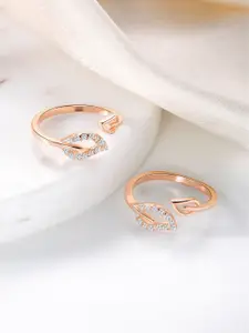 Peora Sterling Silver Rose Gold-Plated Cubic Zirconia Studded Toe Rings