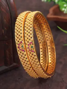 SGA FASHION Set Of 2 Gold-Plated AD Studded Bangles