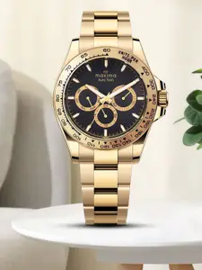 maxima Men Brass Dial & Stainless Steel Bracelet Style Straps Analogue Multi Function Watch 70763CMGY