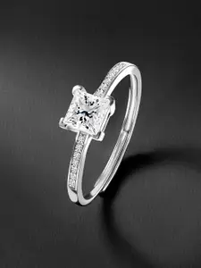 Peora 925 Sterling Silver Rhodium-Plated Cubic Zirconia Studded Finger Ring