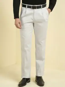 Allen Solly Men Self Design Mid-Rise Pleated Cotton Trousers