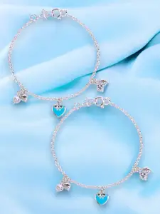 Taraash 925 Sterling Silver Enamel Heart With Small Bead Anklet