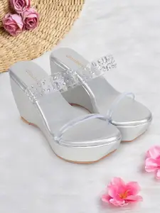 DressBerry Textured Party Wedge Sandals